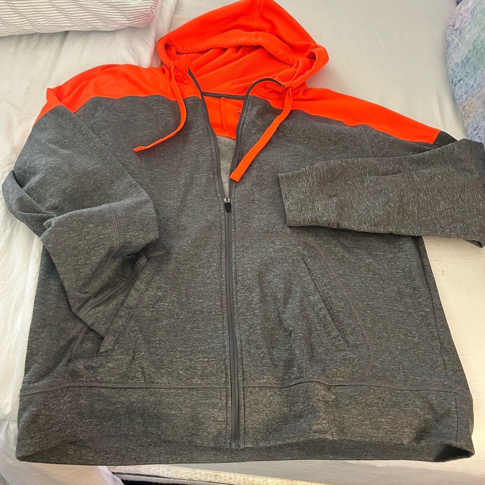 Gray and Orange Zip-Up Hoodie by CHAMPION